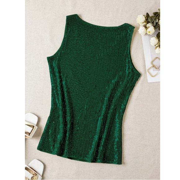 All Over Sequin Green V-Neck Cami Top - Picture 2 of 5